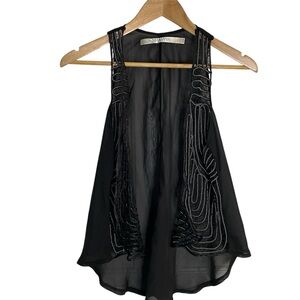 Pippa Lynn Sheer Black Sleeveless Open Top with Embroidered Details - One Size